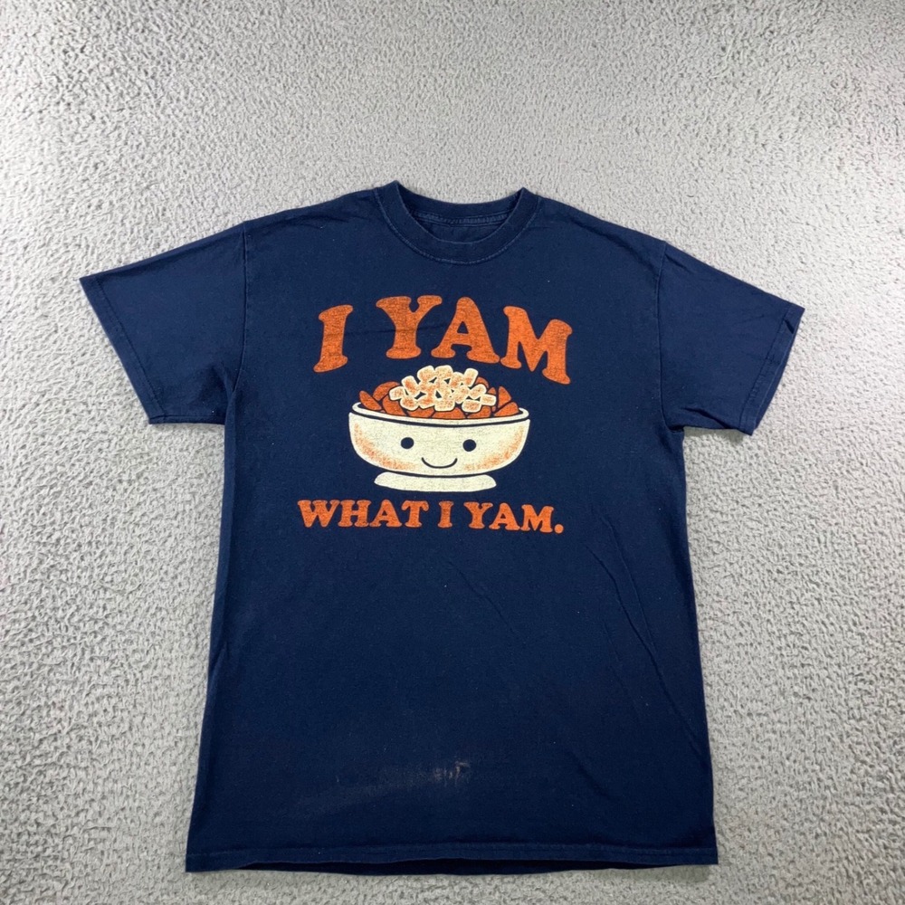 Graphic T-Shirt Men M Navy I Yam What I Yam S/S Funny Retro Food Pun Humor Tee